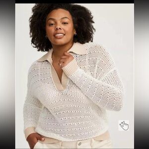 NWT TORRID Collared Pullover Sweater Ivory with Beige/Tan
size 0 or Large